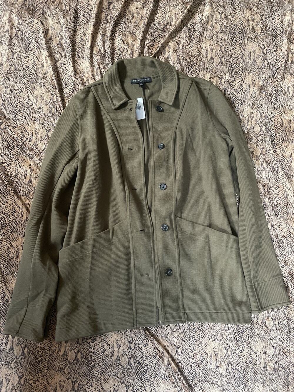 NWT Banana Republic Olive Green Button Up Jacket Textured Cotton Blend Sz Small